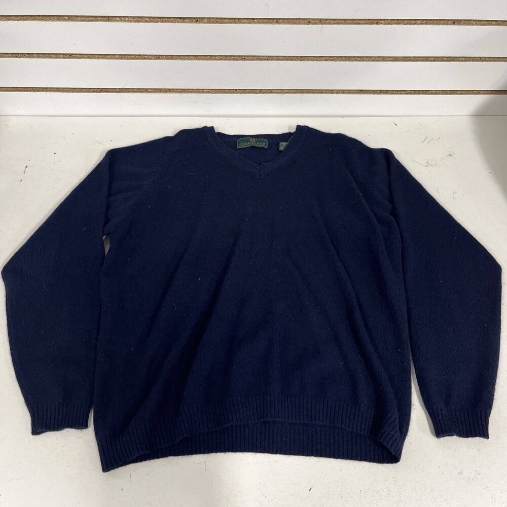 Vtg EMBASSY ROW 2-Ply 100% Cashmere Men's Sz L Pullover Sweater Navy Blue V Neck